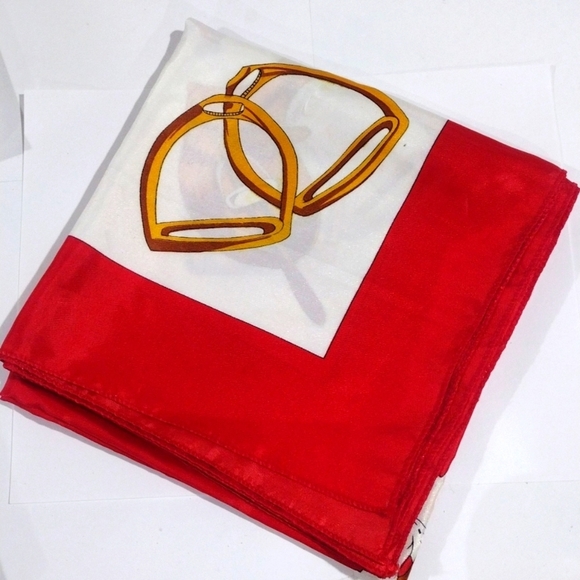 Gucci Vintage Equestrian Silk Scarf – Red, Navy, Gold Horse Rider Print | Luxury - Picture 5 of 8